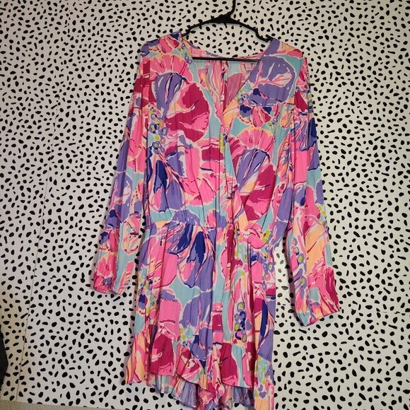 Lilly Pulitzer Fanning Romper Multi Jam Out Print Style 23072 - Picture 2 of 8